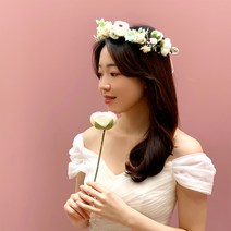 뷰티풀데코센스 셀프 웨딩 아기 화관 꽃팔찌 부토니에 브라이덜샤워 부케 베이비 신생아 50일 100일, 꽃팔찌+화관세트, 4.퍼플블라썸(HI006)