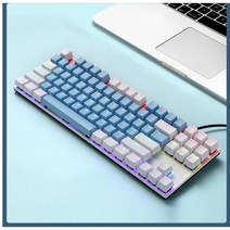 온포인트 ky400 기계식 키보드 87key / RGB 게임, White &Blue, 텐키리스