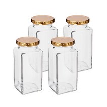 미르코리아 허브 사각러그 유리 잼병 골드캡, 250ml, 4개입