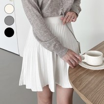 바비팩토리 A라인 밴딩 니트 플리츠 플레어 미니스커트