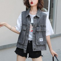 새로이 41XMD18D 여성 조끼 데님 청 스웨터 여름
