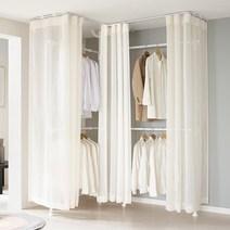 이지온 국민튼튼 커튼 행거 EO-S414 튼튼한 옷걸이 고정식 드레스룸 철제 시스템 코너형 조립식 수납 행거, 아이보리