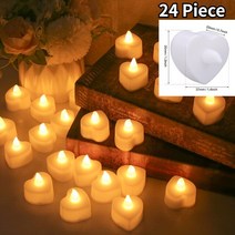 밀랍초 천연 기도 초화염 깜박이 전기 LED 양초 웨딩 파티 홈 크리스마스 장식 밤 Tealight 램프 배터리, 07 24Pcs Heart-shaped