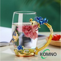 법랑수잔 내열유리잔 커피포유 찻잔 자녀꽃 찻잔 가정용 컵 아이디어 커플 선물, 장미 높은 컵 숟가락 없음-간단한, 블루 로즈