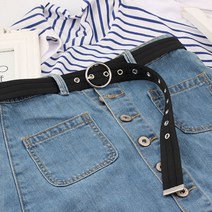 아일렛 펀칭 패브릭 벨트 원형 버클 여성 캐주얼 벨트