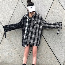 UP 반반 체크 오버핏 셔츠