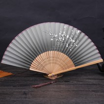 굿즈트리 매화꽃 접이식 대나무 부채 여름 실크 전통, 상세 참조