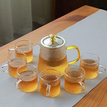 내열강화 유리주전자 400ml 티포트+120ml티컵 티팟세트 손잡이 선물세트 가정용 찻잔, 찻주전자+7개컵