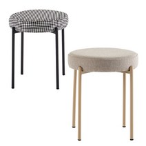 뉴올라1+1 디자인스툴 원형스툴 간이의자 화장대의자 베르판 인테리어 보조스툴 2개세트, 하운드체크, 베이지