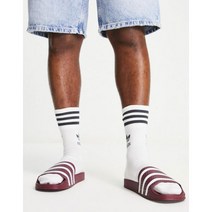 진홍색의 아디다스 오리지널 아디레트 슬라이드 남자 슬리퍼 샌들 빅사이즈