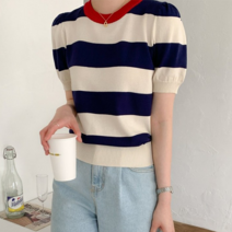 NewCare 여성 반팔니트 단가라 퍼프 이쁜니트 데일리룩 라운드니트