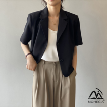 MOHEGIA 짧은 소매 정장 여성 여름 얇은 짧은 정장 재킷 느슨한