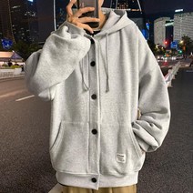 남자 귀여운스타일 기모 단추 후드 점퍼 20대 일상룩
