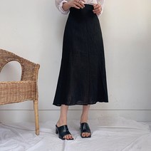 인디우드 (5color) 린넨 플레어 뒷밴딩 롱스커트