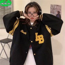 SHENGBO여성 추동 야구 점퍼 자수 루즈핏 남녀 커플+NO.004LH908