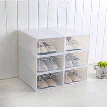 수납정리함 옷 양말 속옷 정리함 정리 트레이 옷장 파티션 6 pcs 신발 상자 쌓을 수있는 보관 상자 접이식 투명 플라스틱 방진 신발 캐비닛, 남자-23x33x14cm, 하얀