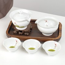백자 연 꽃잎 3인 다기 세트