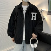 코듀로이 프록 재킷 남성 봄 트렌드 느슨한 캐주얼 외부 착용 편지 프린트 옷깃 코트