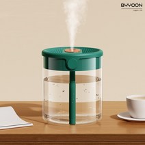 바이윤 USB 미니 가습기 소형 저소음 독서실 휴대용 무드등 조용한 차량용 원룸 사무실 통세척 듀얼 1.5L, 그린
