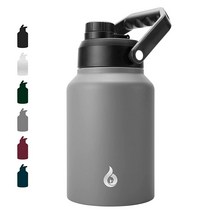 BJPKPK 1.9L(0.5갤런) 단열 식기 세척기 사용 가능 손잡이가 달린 1.9L(64온스) 물병 누출 방지 BPA 프리 스포츠용 대형 스테인리스 스틸 브릭 레드, 64oz-with handle, Gray, Gray