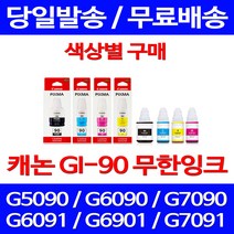 캐논정품잉크 GI-90 무한 잉크 색상별 구매 PIXMA G7090 G6090 선명함 전산소모품 GM2090 토너 롯데캐논 가정용 프린터기 출력물, 1개입, GI 90 파랑 정품잉크