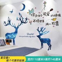 방꾸미기시트지 소녀마음 팬시 스티커벽지 자 접착 배경 벽면데코 배치 개조함 일러스트스티커 4091424766, 별이총총한하늘 사슴 _하면 귀여운 처