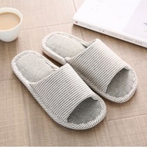 로렘 데일리 패브릭 스트라이프 실내 슬리퍼, 그레이