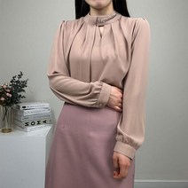 언발 목걸이 트임 긴팔 시폰 블라우스
