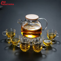 MONTHERIA 몬테리아 다기세트 내열유리 티포트 찻잔세트 선물용다기 도자기 찻잔 세트1000ML, 1000ML주전자 6잔 받침대