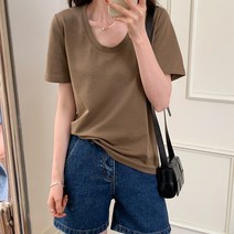 기본 U넥 루즈핏 반팔 탑 티셔츠 맨투맨 봄 여름 레이어드 대학생룩