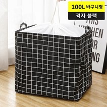 룰루홈 패브릭 수납바구니 와이어 바스켓 옷 이불 장난감 정리함, 블랙격자 100L