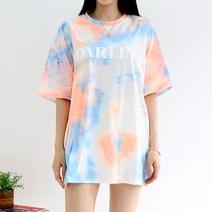 걸즈팩토리 여성용 나팅달 물나염 오버핏 박스 반팔티셔츠