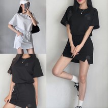 [상하세트] 여성 여름 크롭 반팔티셔츠 밴딩치마 트레이닝 세트 골프복 테니스복
