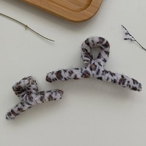 털집게핀 올림머리 호피무늬 가로 퍼 헤어 집게핀 2p세트 화이트