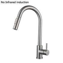 최신 블랙 센서 주방 수도꼭지 콜드 및 핫 풀 아웃 2 기능 데크 장착 탭 호스 배터리 구동, 08 brushed nickel C