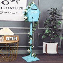 우체통 벽걸이 유럽 장식소품 예쁜 편지함 인테리어 우편함 스탠드 전원주택 레트로, 스카이 1.2m 라이트블루 사서함