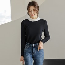 [루이스엔젤] 퓨어 레이스 카라 배색 티 블라우스