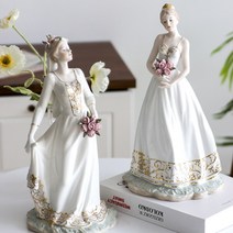꼬품 신부 부케 야드로 도자기 인형 장식 피겨린 오브제 장식품 2종, B