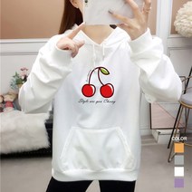 [오늘발송] 스타일아유 여성 후드티 앵두 로고 오버핏 면혼방 프린트 후드 티셔츠[AYA8TS0293]