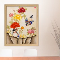 나봄갤러리 화조도 모란 모란꽃그림 액자, 3.내츄럴 액자
