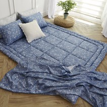 플라워 풍기인견 냉감 이불 얇은 여름 홑이불 세트, 홑이불Q+패드K+베개커버2장