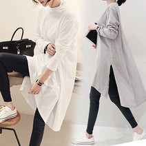로맨틱홀리데이 여성 빅사이즈 A라인 절개 언발 롱 티셔츠 긴팔 - 502