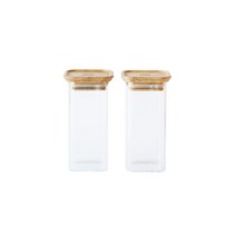 페블리 Pebbly 프랑스 친환경 주방도구 대나무 정사각형 유리 용기 2개 세트 320ml