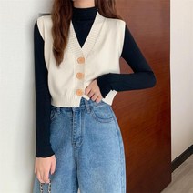 루오코 느슨한 V 넥 짧은 겉옷 조끼 얇은 캔디 컬러 민소매 스웨터 여성 의류