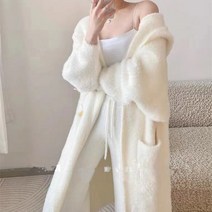 가을 겨울 신장용 밍크 기모 니트 카디건 코트라 니트 코트