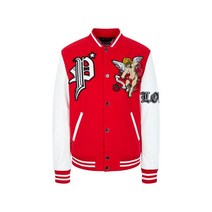 PHILIPP PLEIN 필립플레인 남성 레더 슬리브 스타디움 봄버 자켓 - 레드