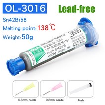 무연납 신형 저온 무연 주사기 smd 솔더 페이스트 납땜용 Led Sn42Bi58 2023 ℃ SMD 수리 용접 138, lead-free+OLK Sn42Bi58 50g, OLK Sn42Bi58 50g