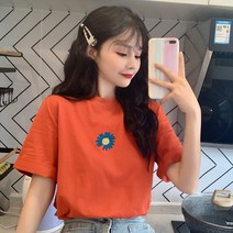 박시반팔티 인싸템 숏 데이지 t셔츠 여성 여름 와이드 루즈핏 트렌드 유행 하라쥬크 BF 풍구냄새 CHIC 1800553229