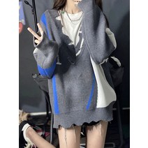 니트 톱 스웨터 여성 가을 겨울아우터 브이넥 디자인감각 보이핏 볼륨 클래식 오버핏 학원 무드 2643867133