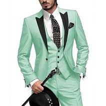 남성용 슬림핏 버건디 턱시도 젠틀 웨딩 수트 노치 라펠 신랑 테르노 재킷 바지 조끼 3 피스, 4XL, Mint Green